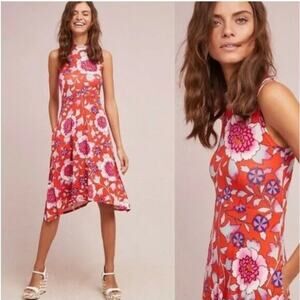 Maeve Anthropologie Orange Floral Sleeveless Knee Length Dress Women's size XS